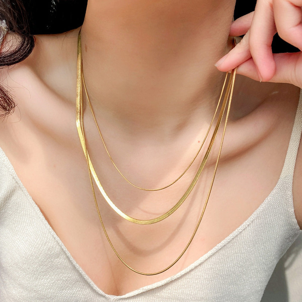 Ashley – Dreireihige Schlangenkette in Gold