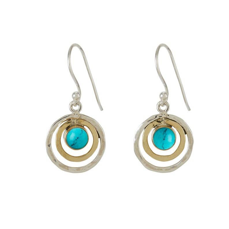 Nayah – Boho Saturn Ohrringe mit Türkisstein, aus Silber und Gold hergestellt