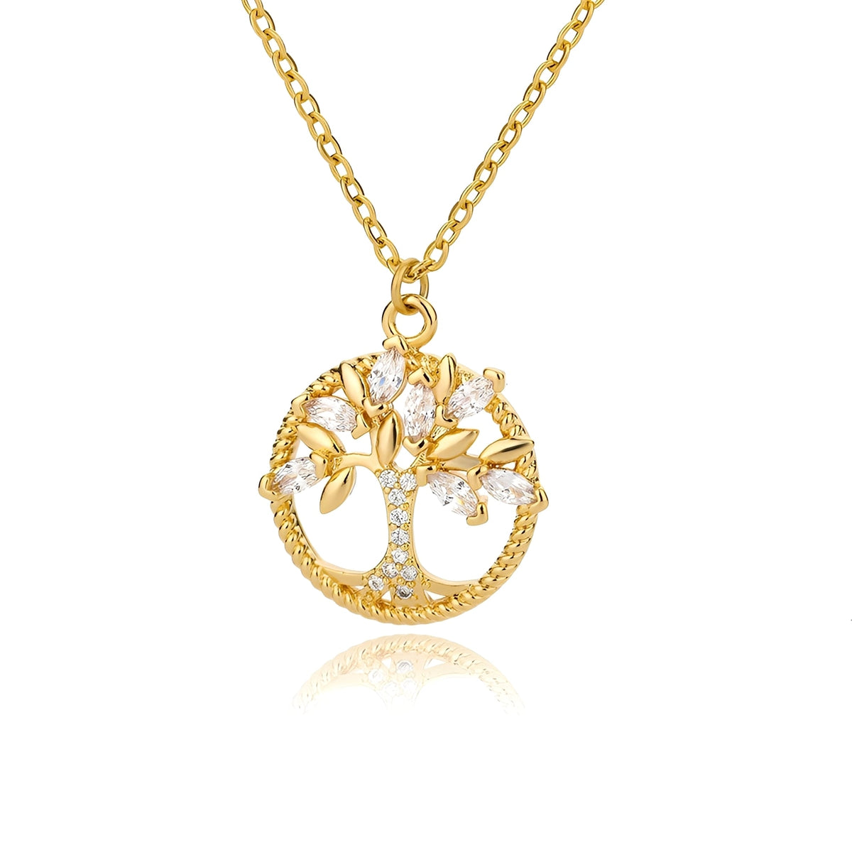 Toshi – Lebensbaum-Halskette in Gold mit Zirkonia