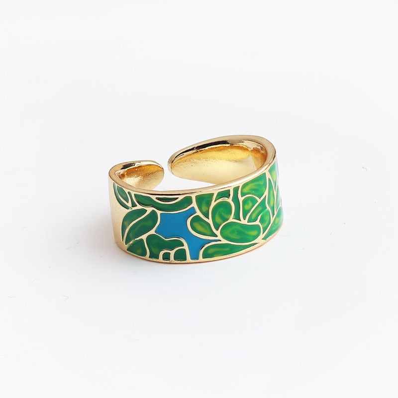 Kamille – Großer Camille-Ring mit blauem Blattmuster