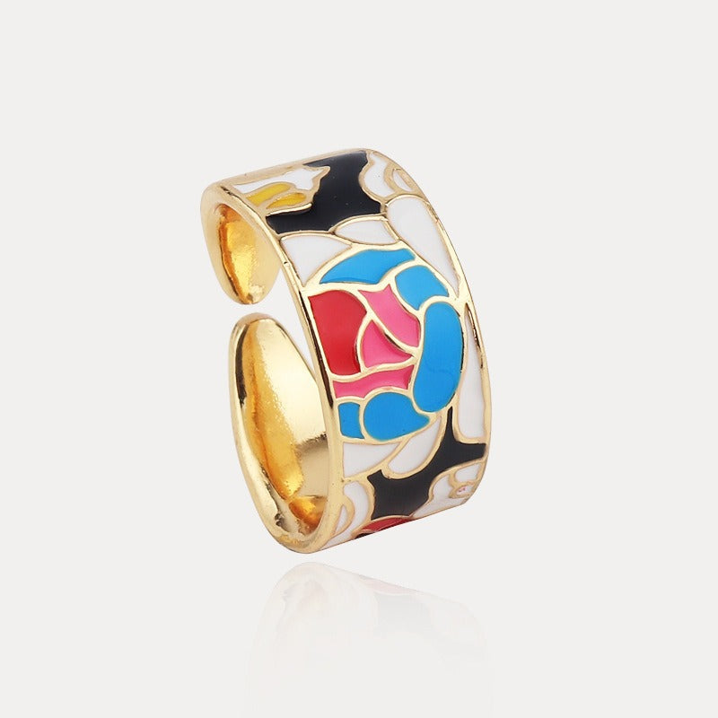 Kamille – Großer Camille-Ring mit blauem Blattmuster