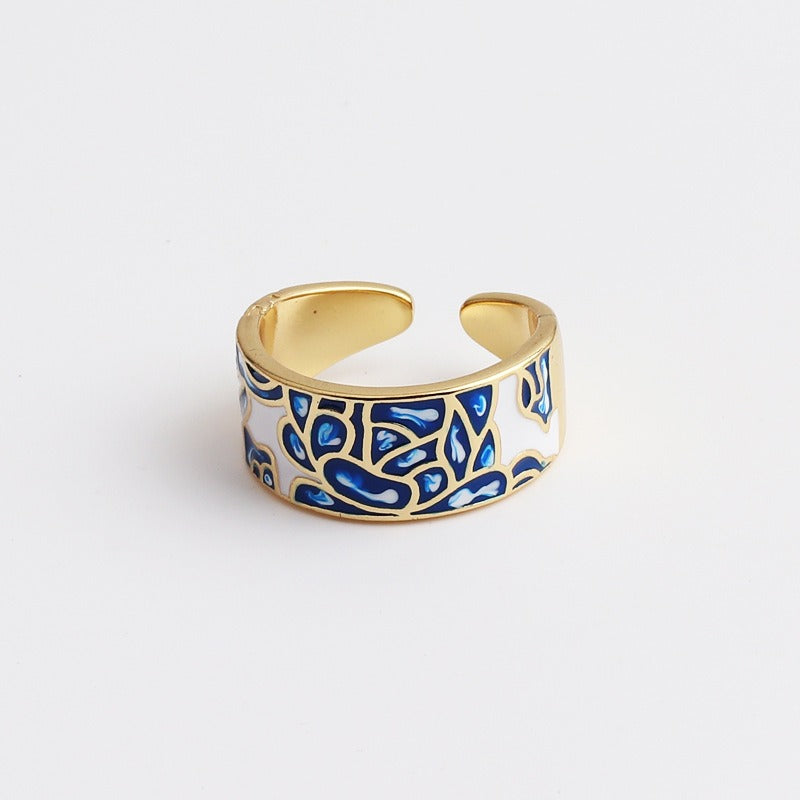 Kamille – Großer Camille-Ring mit blauem Blattmuster