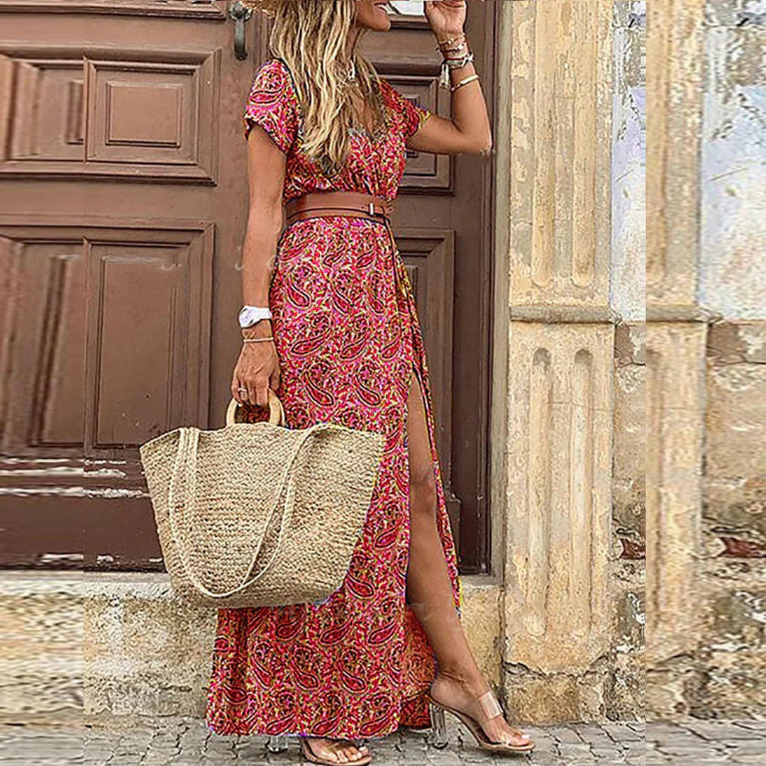 Justine – Damen Maxikleid mit Blumenmuster und Schlitz